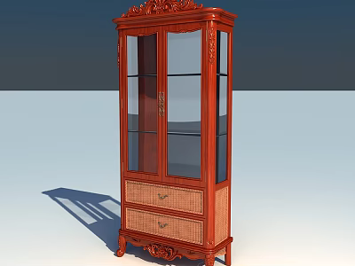 Elegant Classic Wooden Display Cabinet With Glass Doors Shelves And Carved Drawers 3d model