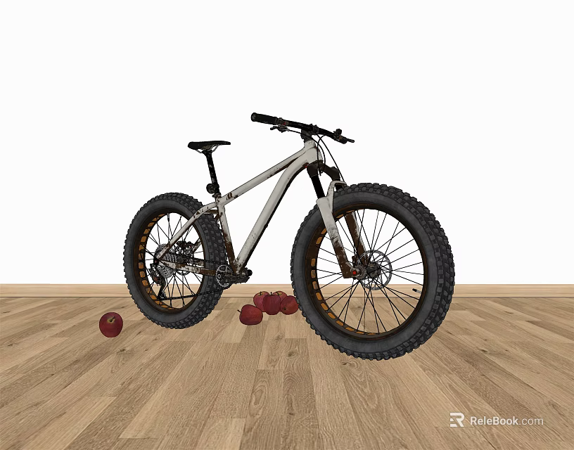 Fat Tire Mountain Bike with Large Wheels on Wooden Floor and Red Balls 3d model 