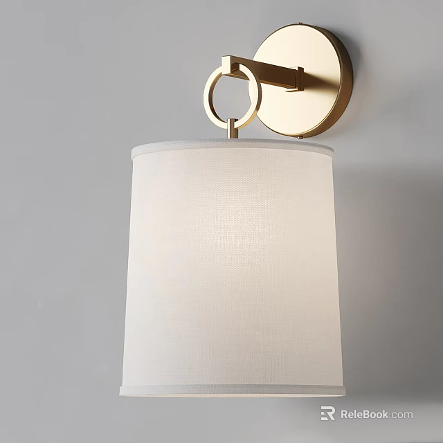 Modern Gold Wall Lamp With Circular Metal Bracket White Fabric Shade For Home Decor 3d model 