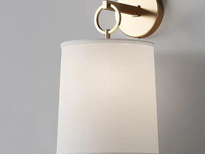 Modern Gold Wall Lamp With Circular Metal Bracket White Fabric Shade For Home Decor 3d model