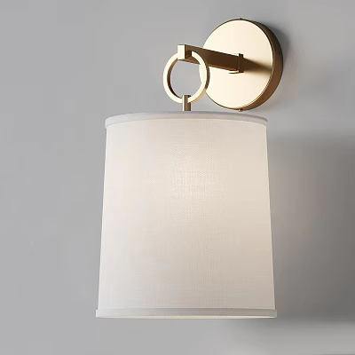 Modern Gold Wall Lamp With Circular Metal Bracket White Fabric Shade For Home Decor 3d model