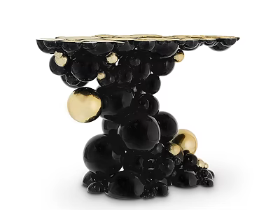 Modern Entryway Console Table with Stacked Black and Gold Spheres Artistic Design 3d model