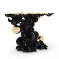 Modern Entryway Console Table with Stacked Black and Gold Spheres Artistic Design