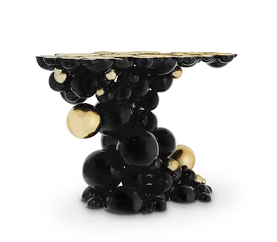 Modern Entryway Console Table with Stacked Black and Gold Spheres Artistic Design 3d model