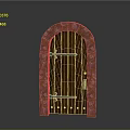 Classic Wooden Door Featuring Arched Stone Frame Colorful Stones And Metal Hinges