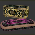 Display Cabinet Shelves Featuring Green Marble Surface Gold Metal Frame Intricate Patterns And Spiral Ornament