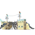Pirate Ship Themed Wooden Garden Play Structure With Slide Net Tunnel Flags And Bird Decorations