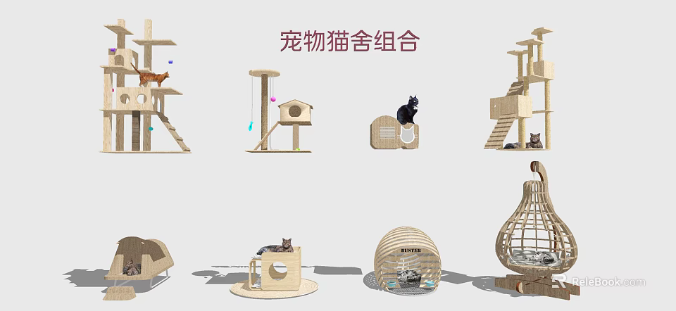 Multi Functional Pet Cat House Combination With Wooden Structures And Cozy Design 3d model