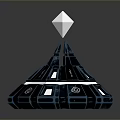 Futuristic Cosmic Spacecraft Structure With Purple Diamond Top And Blue Tech Design
