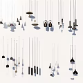Various Design Pendant Lights With Different Shapes And Multiple Colors Hanging On White Background