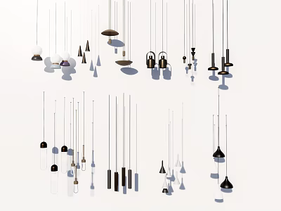 Various Design Pendant Lights With Different Shapes And Multiple Colors Hanging On White Background 3d model