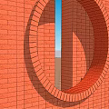 Red Brick Feature Wall With Circular And Rectangular Cutouts Layered Architectural Design Structure 3d model