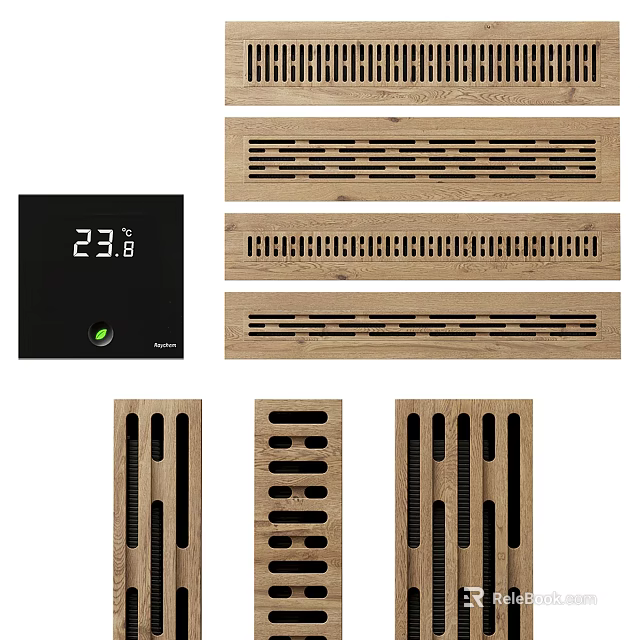 Modern AC Air Vents With Wooden Grilles Various Designs And Temperature 3d model 