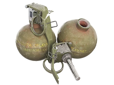 Green Military Fragmentation Delay Grenades With Fuse Mechanism And Metal Casing 3d model