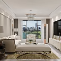 Modern Light Luxury Living And Dining Room With Elegant Decor And Panoramic City Lake View