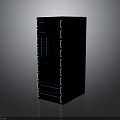 Black Server Rack With Stacked Units Network Ports And Cooling Fans