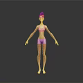 Game Film Female Character 3D Model With White Sportswear And Blue Hair Bun