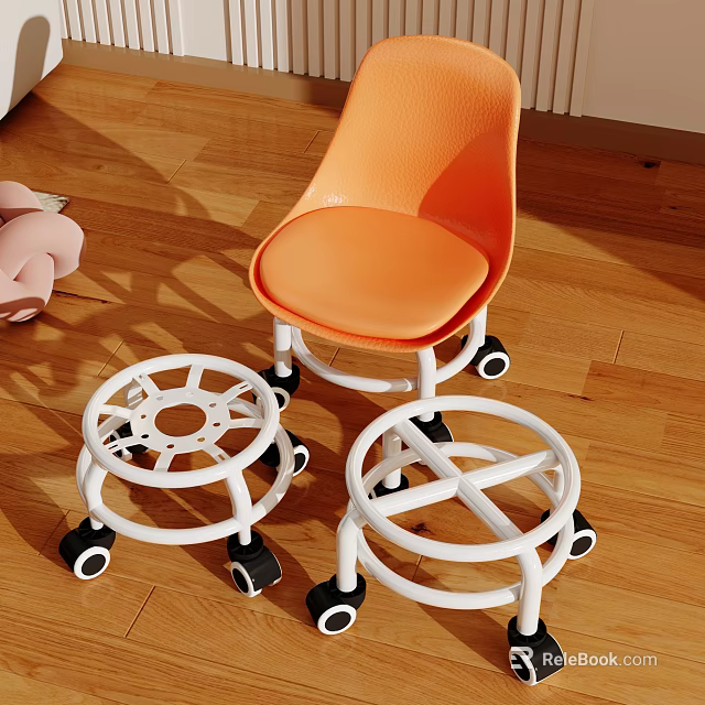 Orange Kids Chair With White Rolling Wheels On Wooden Floor Design For Toddlers 3d model 