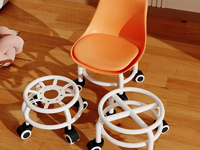 Orange Kids Chair With White Rolling Wheels On Wooden Floor Design For Toddlers 3d model