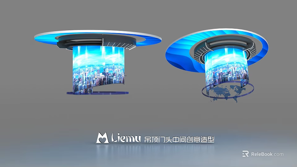 Modern Creative Computer Ceiling Display Featuring Blue Lighting And Digital City World Screen 3d model