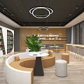 Modern Fitness Studio Interior With Comfortable Sofas Round Tables Plants And Bookshelves 3d model