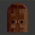 Wooden Double Door With Arched Top And Decorative Metal Accents For Home Entrance