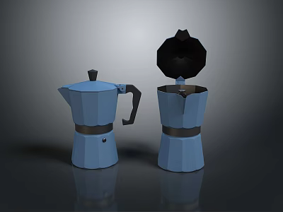 Two Blue Moka Pots With Open Black Lid And Closed Blue Lid Household Kitchen Utensils 3d model