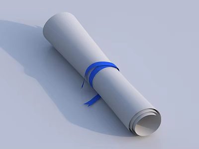 White Rolled Scroll Tied With Blue Ribbon Essential Daily Living Product 3d model