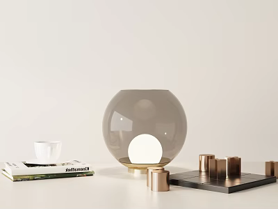 Elegant Tabletop Decor Set With Transparent Sphere Gold Cylinders Black Tray Books And White Cup 3d model