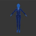 Man in dark blue suit with tie and blonde hair standing arms outstretched