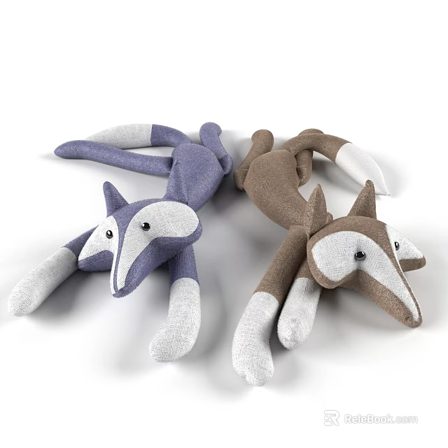 Cute Blue and Brown Plush Fox Dolls with White Ears Tail Tips and Paws 3d model 