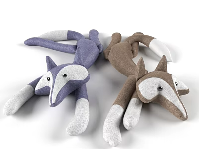 Cute Blue and Brown Plush Fox Dolls with White Ears Tail Tips and Paws 3d model