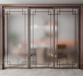 New Chinese style sliding door frosted glass sliding door 3d model