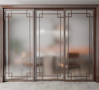 New Chinese style sliding door frosted glass sliding door 3d model