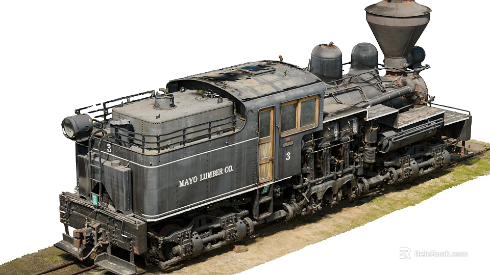 Vintage Black Steam Locomotive Mayo Lumber Co Number 3 With Smokestack And Wheels 3d model 