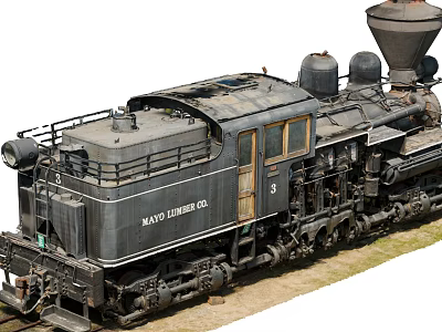 Vintage Black Steam Locomotive Mayo Lumber Co Number 3 With Smokestack And Wheels 3d model