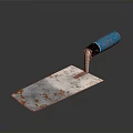 Old Rusted Trowel With Blue Handle And Metal Blade Construction Tool 3d model