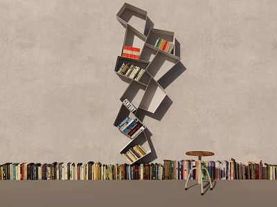 Service Hall Interior Featuring Spiral Bookshelf Books And Small Round Table 3d model