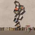 Service Hall Interior Featuring Spiral Bookshelf Books And Small Round Table