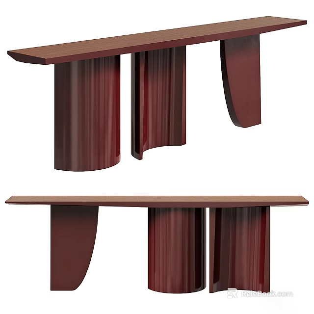 Modern Wooden Desk With Curved Legs Smooth Surface And Contemporary Design Features 3d model