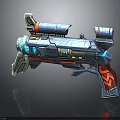 Futuristic Sci Fi Weapon Featuring Blue Red Accents And Tactical Design Elements
