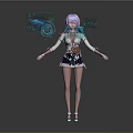 Anime Style Game Movie Character With Purple Hair Holographic Interfaces And School Uniform Outfit