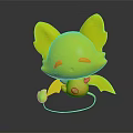 Cute Pink Cartoon Creature Character with Big Ears and Green Trimmed Wings in