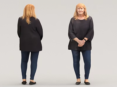 Blonde Woman In Black Top And Blue Jeans From Front And Back Views 3d model