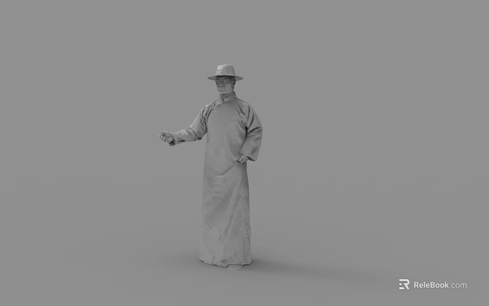 Man Wearing Traditional Robe And Hat Standing With Extended Hand Simple Background 3d model 