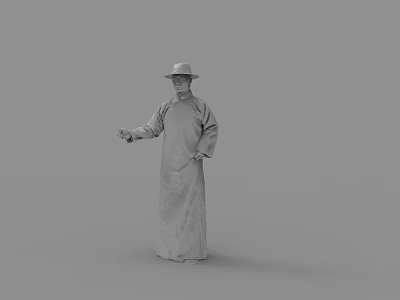 Man Wearing Traditional Robe And Hat Standing With Extended Hand Simple Background 3d model
