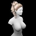 Game Film Character 3D Model with Blonde Curly High Ponytail White Torso and Black Background