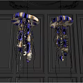 Blue And White Jellyfish Shaped Pendant Lights For Black Wall Interior Decor