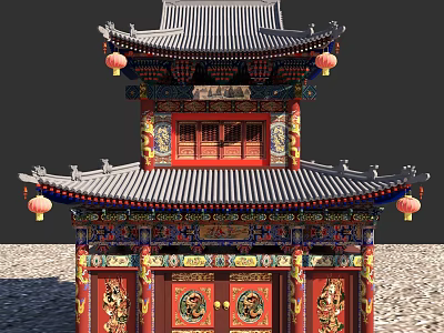 Traditional Ancient Chinese Architecture Two Story Structure With Ornate Eaves Colorful Paintings And Red Lanterns 3d model