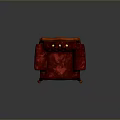 Luxurious Red Ornate Armchair With Detailed Carved Wooden Frame And Gold Buttons